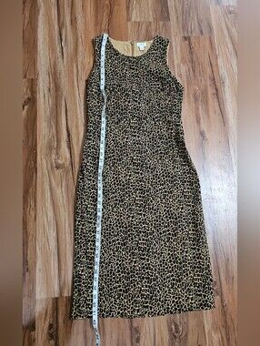 J Crew Size 4 Sleeveless Leopard Midi Dress - Black & Tan
